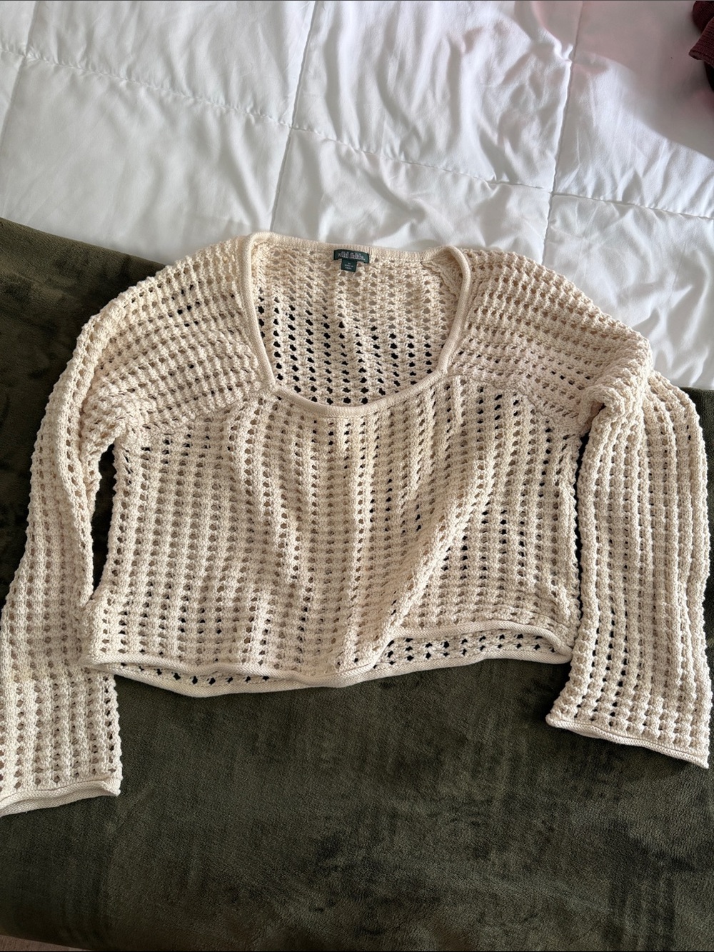 wild fable Cream Open-Knit Scoop Neck Crop Sweater